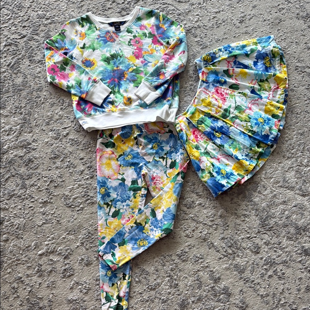 Polo Ralph Lauren Multicolor Floral Sweatshirt, leggings and skirt. 8-10 yo girl